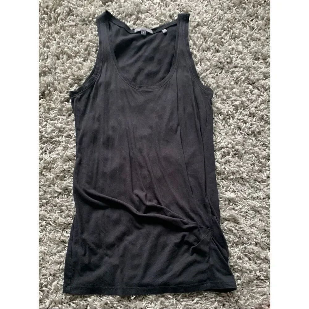 VINCE Anthropologie BLACK PIMA COTTON ruched Tunic Tank Top sz S